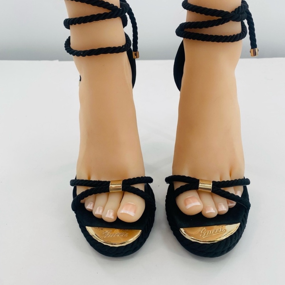 GUCCI Black Rope Strappy Ankle Tie Sandals Heels